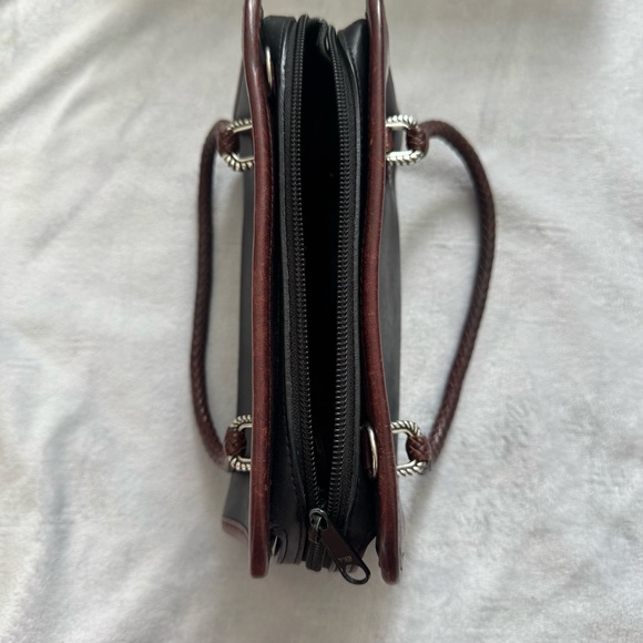 Brighton Black Burgundy Croc Leather Satchel Heart Charm Strap Box Dust Bag - Picture 4 of 14